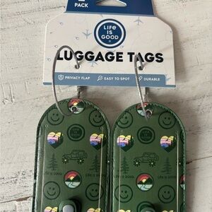 Life Is Good Olive Luggage Tags with Fun Graphics